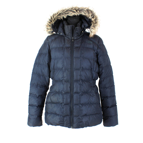 The North Face Gotham Hooded Coat 550 Navy Down Insulated Faux Fur